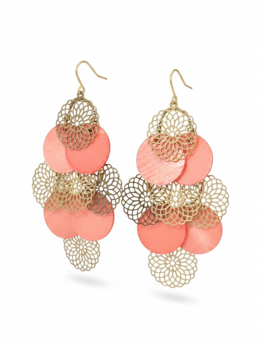 Sequin Women's Gold Plated Orange Shell Hook Chandelier Earrings NWT